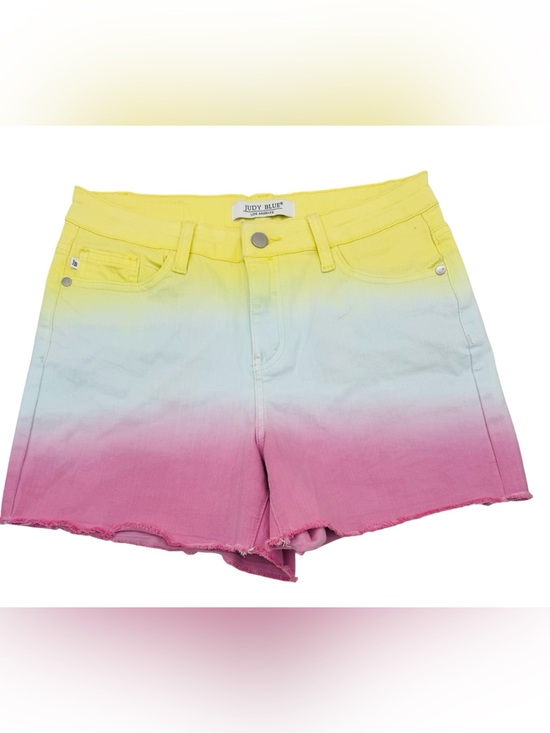 Judy Blue Pants - Judy Blue High Rise 11” Pastel Rainbow Dip Dye Shorts Stretch‎ Inseam 4” Size M